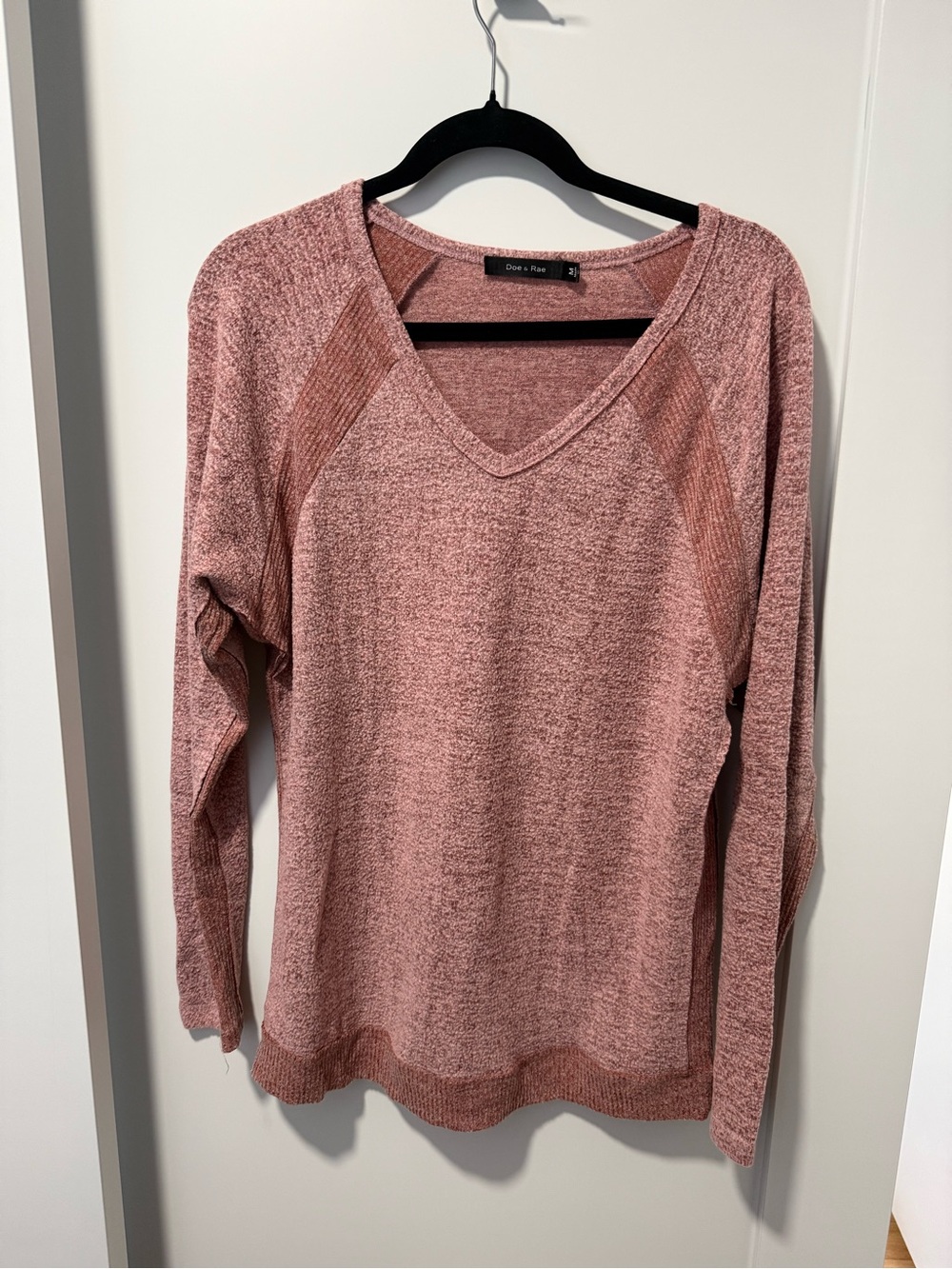 Doe & Rae Dusty Rose V-Neck Knit Top